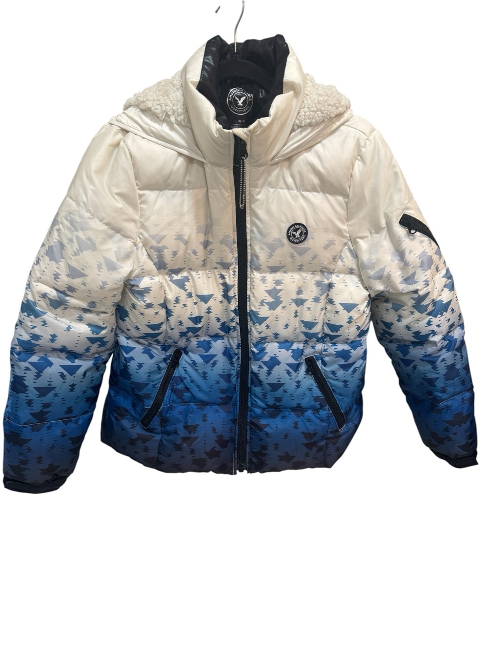 American Eagle Jacket Women LG Blue Puffer Duck Down Insulated Hood Ski Winter
